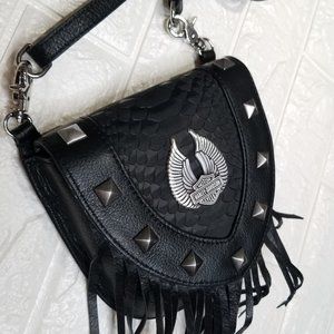 Harley-Davidson Womens Wing Studded Black Leather Hip bag